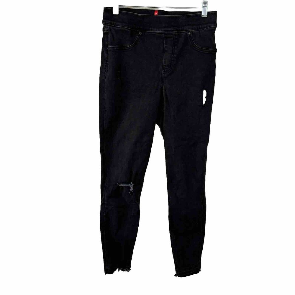 SPANX Ankle Skinny Jeans, Size Medium, Vintage Black Distressed Raw Hem